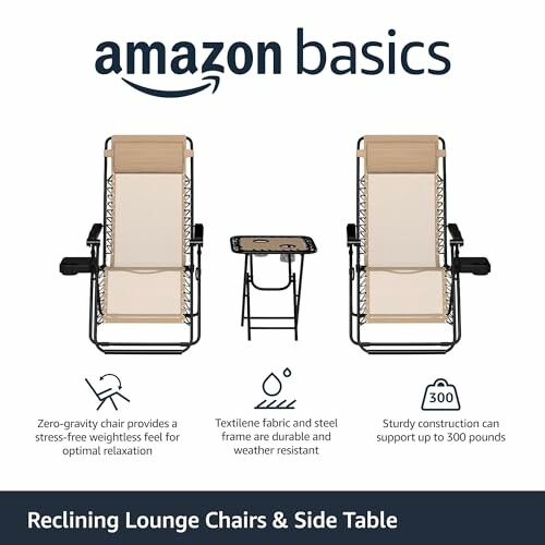 Amazon Basics reclining lounge chairs and side table set with features.