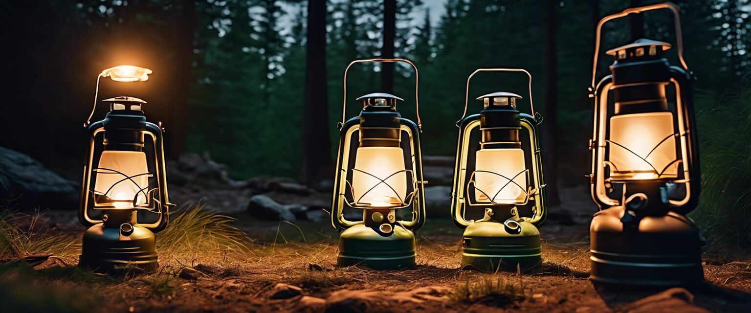 Camping lanterns at night