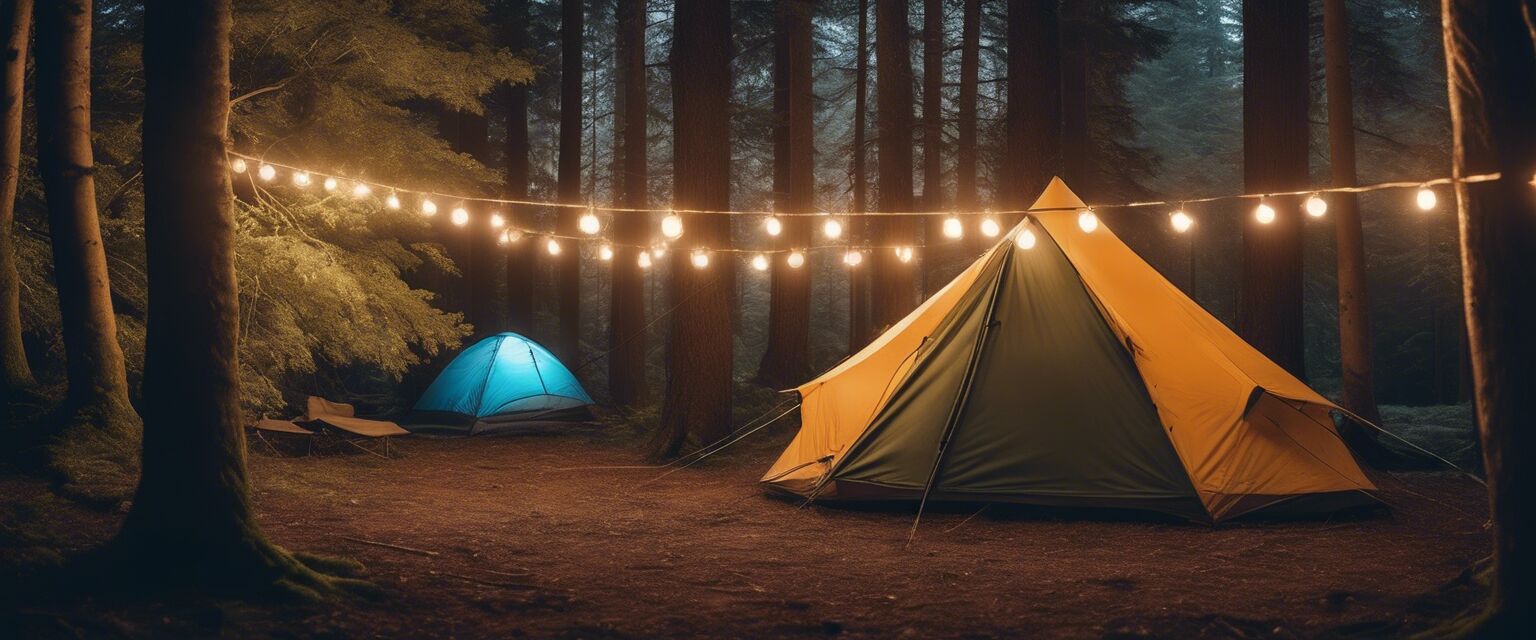 Camping lights around tent