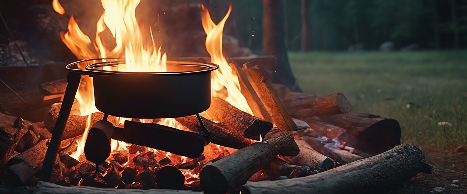 Cooking food outdoors on a campfire