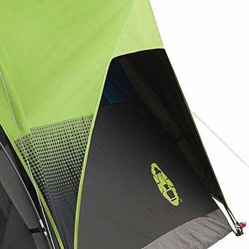 Close-up of a green camping tent.