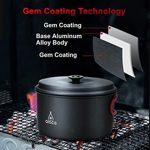 Non-stick pot with gem coating technology on grill.