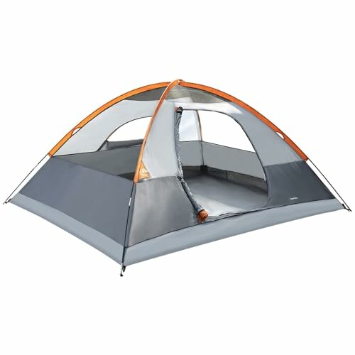 Orange and gray camping tent with open entrance