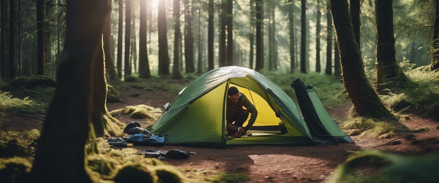 Setting up a campsite tent